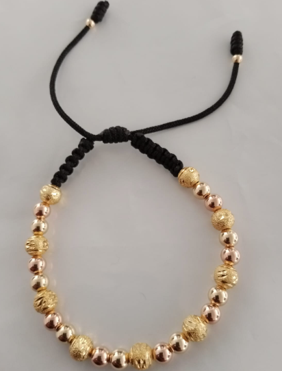 REF: 1022 Pulsera Balín Diamantado #6 y Liso Oro Rosa y Amarillo #5