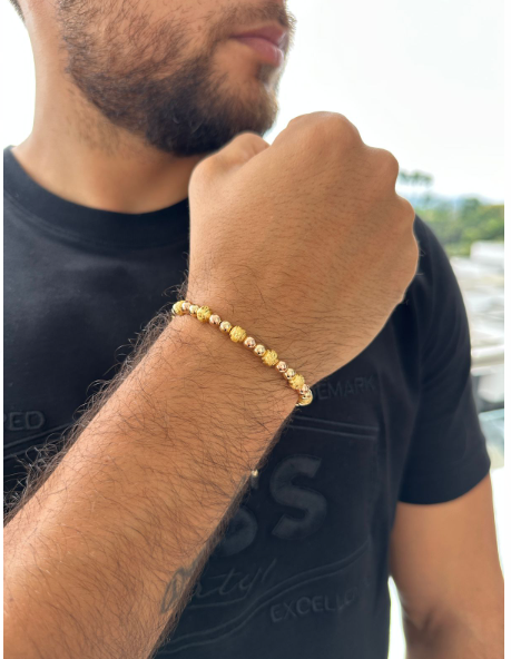 REF: 1022 Pulsera Balín Diamantado #6 y Liso Oro Rosa y Amarillo #5
