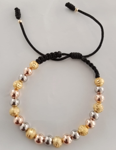 REF: 1036 Pulsera Balín Diamantado #6 y Liso Dorado, Blanco #6